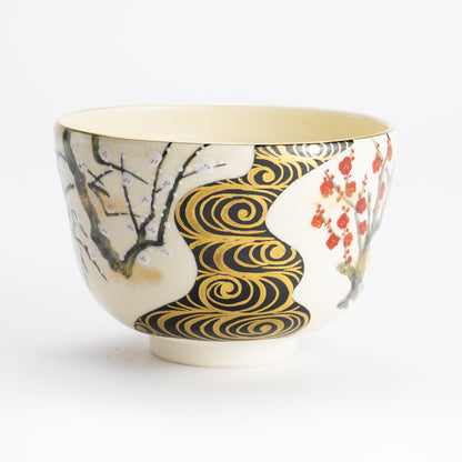 抹茶碗　光琳 紅白梅流水　陶楽 KOTOPOTTER