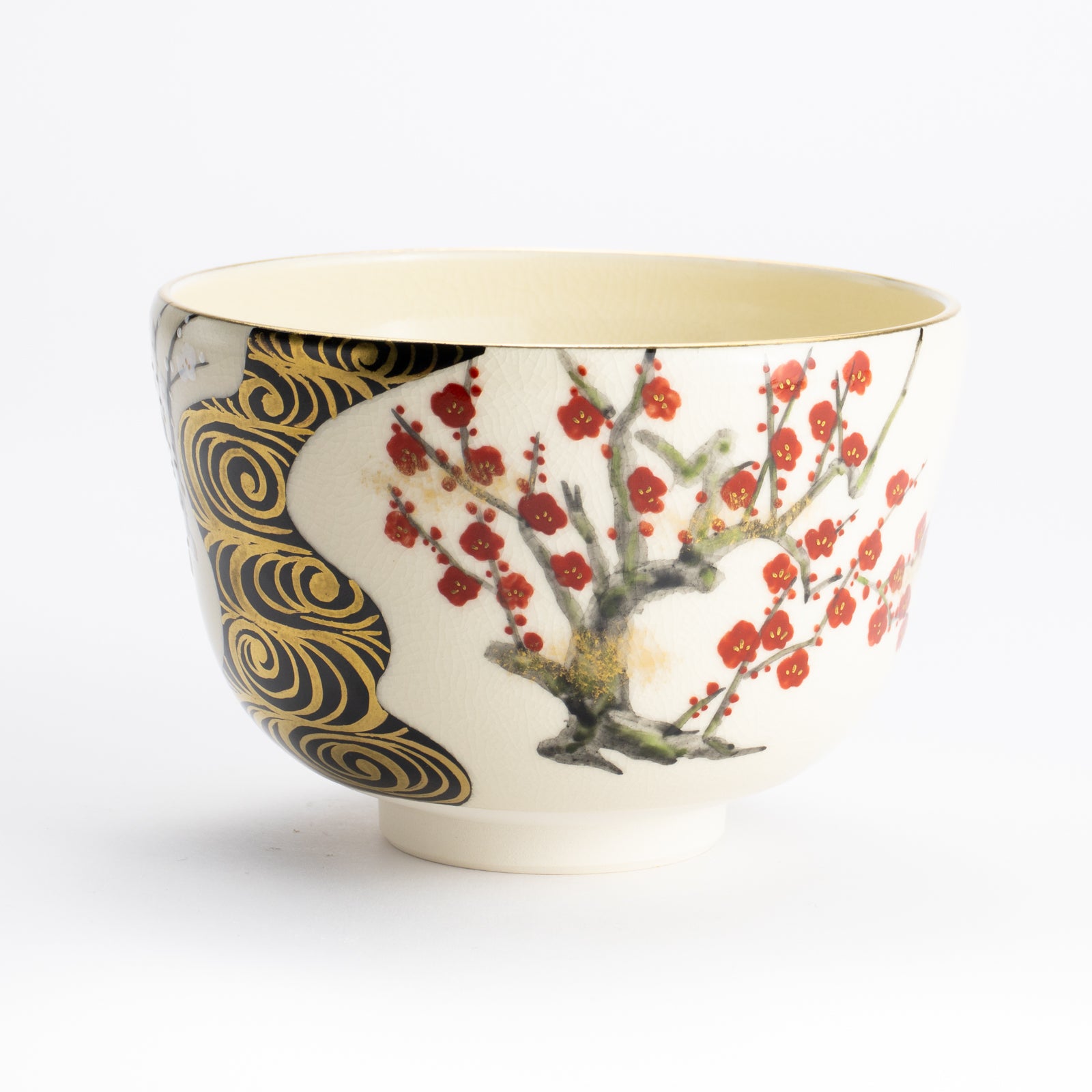 抹茶碗　光琳 紅白梅流水　陶楽 KOTOPOTTER