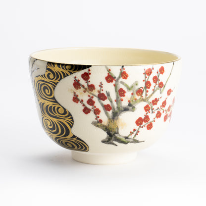 抹茶碗　光琳 紅白梅流水　陶楽 KOTOPOTTER