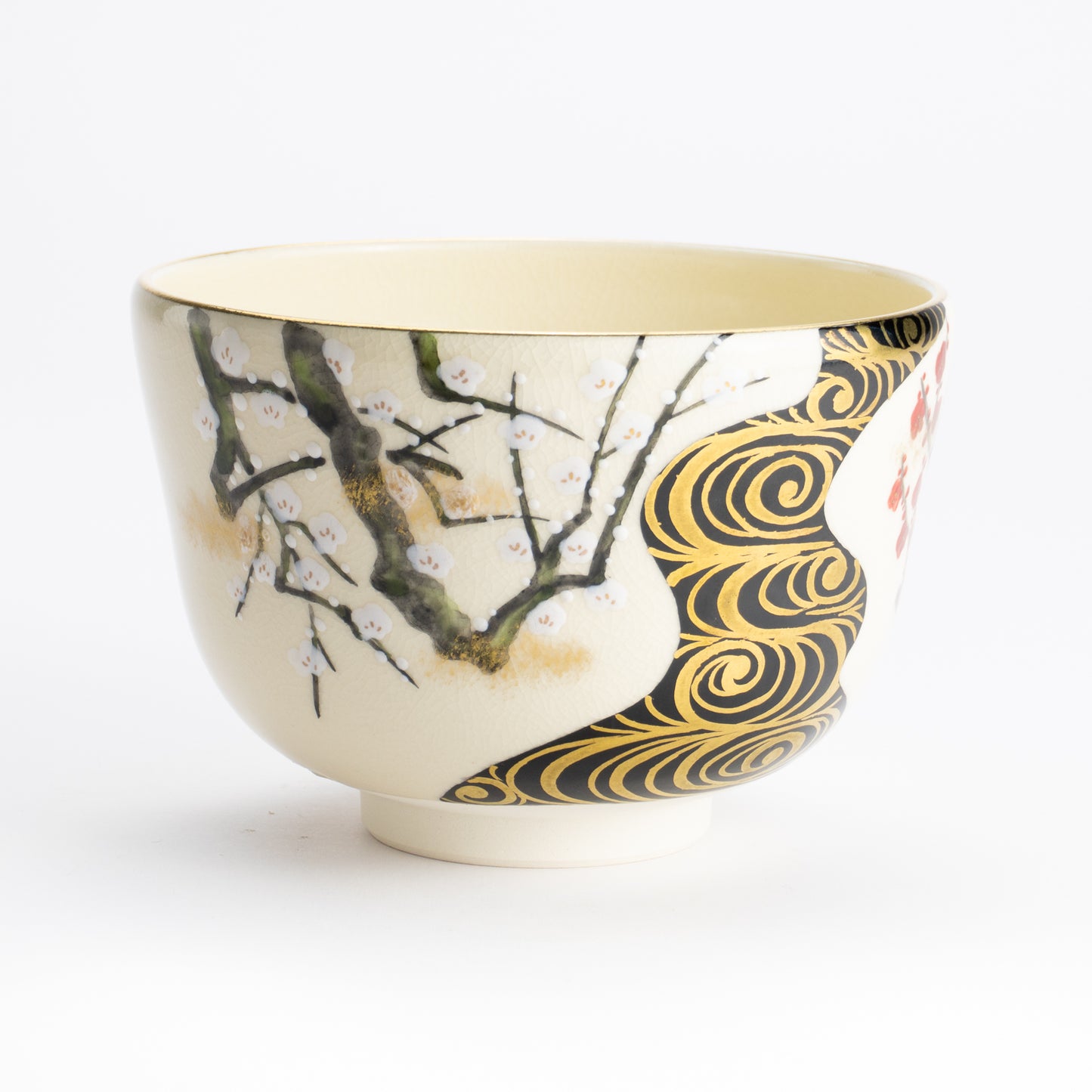 抹茶碗　光琳 紅白梅流水　陶楽 KOTOPOTTER