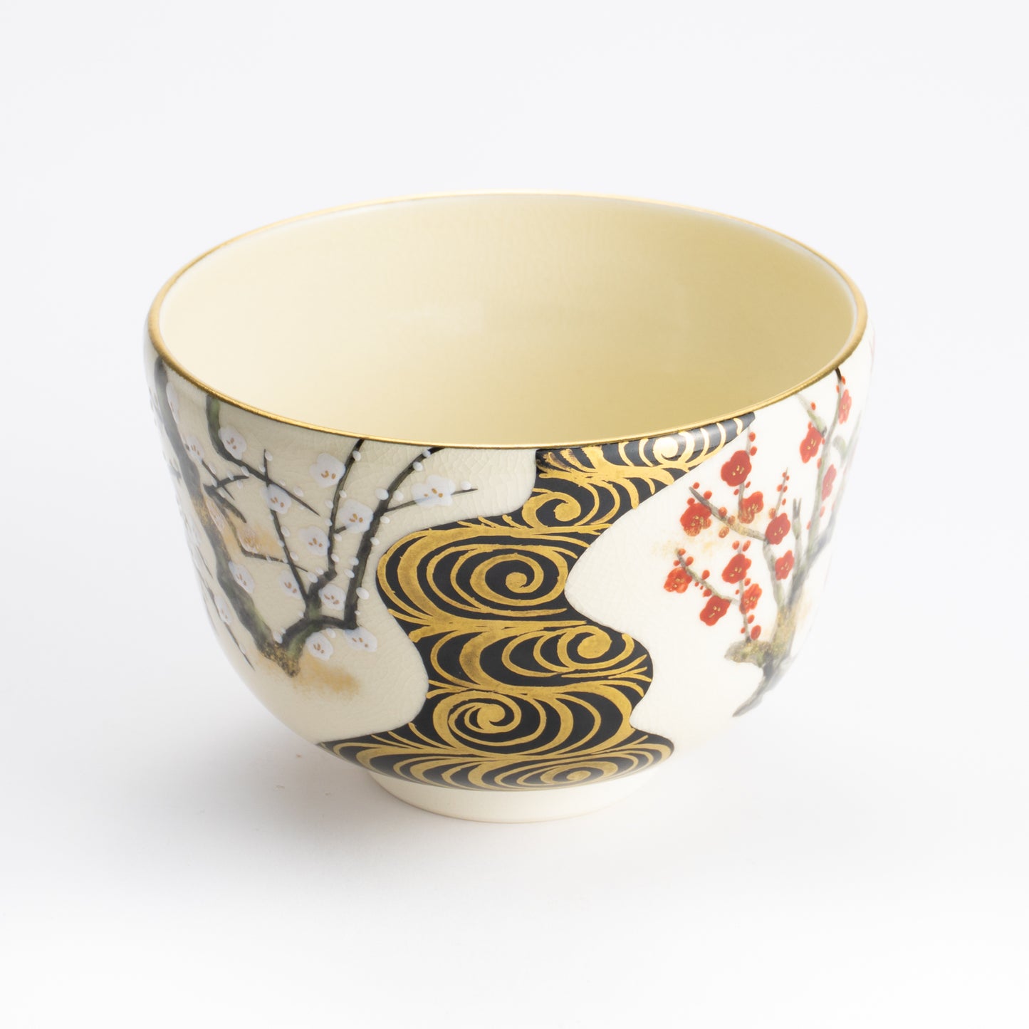 抹茶碗　光琳 紅白梅流水　陶楽 KOTOPOTTER