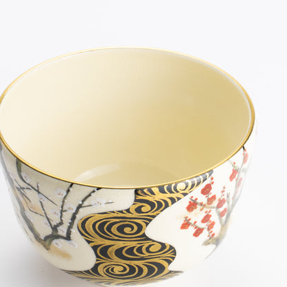 抹茶碗　光琳 紅白梅流水　陶楽 KOTOPOTTER