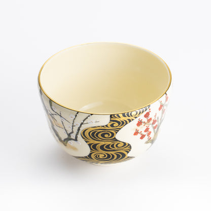 抹茶碗　光琳 紅白梅流水　陶楽 KOTOPOTTER