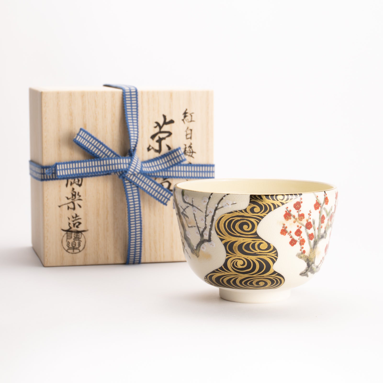 抹茶碗　光琳 紅白梅流水　陶楽 KOTOPOTTER