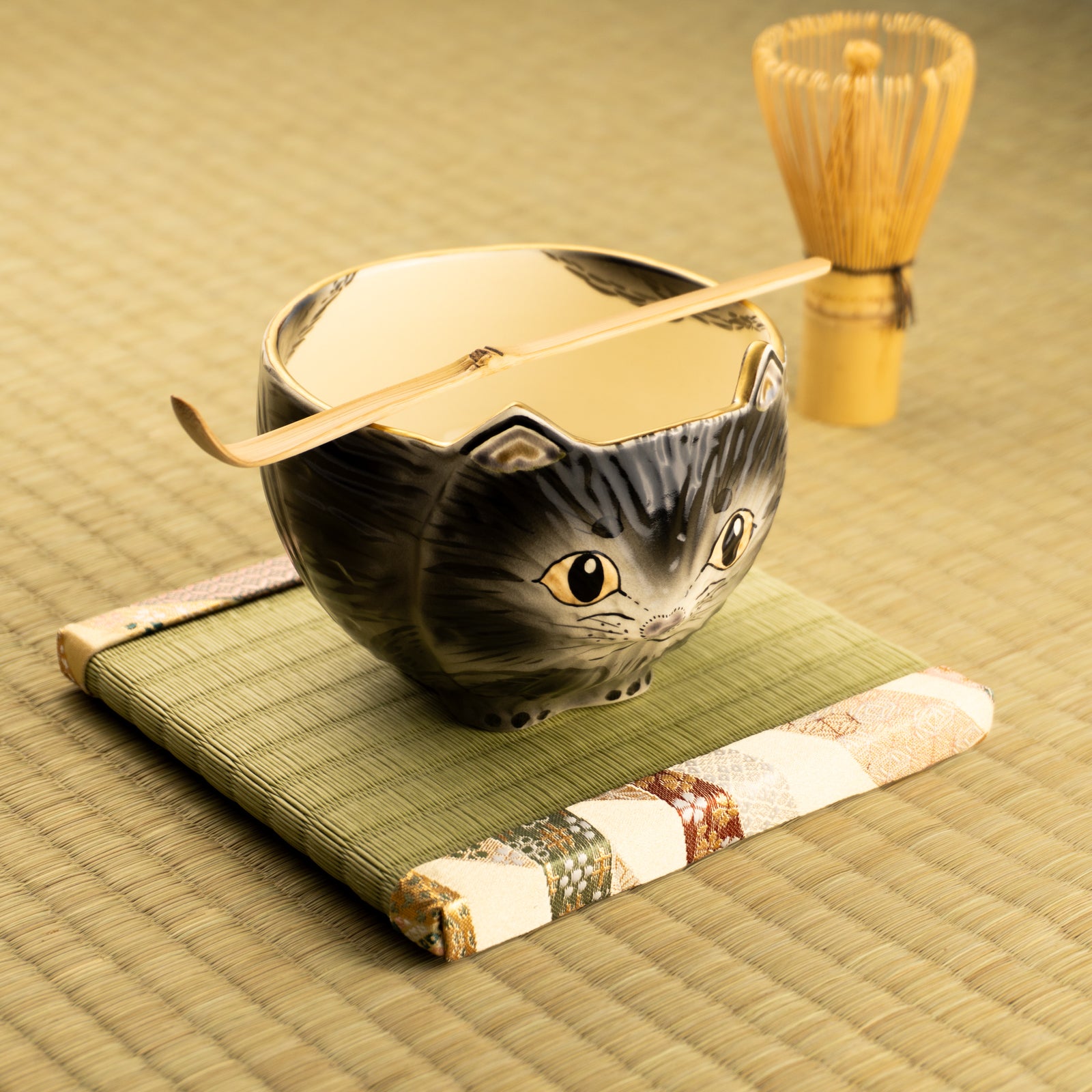 c545【新品・未使用】茶碗 三毛猫 中村良二 木箱 茶道具 ミケ 京都清水烧抹茶碗黑猫｜中村良二｜KOTOPOTTER