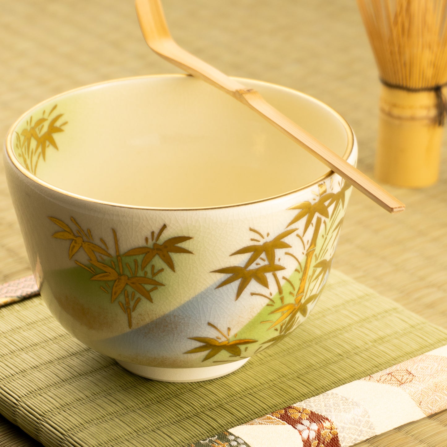 抹茶碗　竹絵"明"　陶楽 KOTOPOTTER