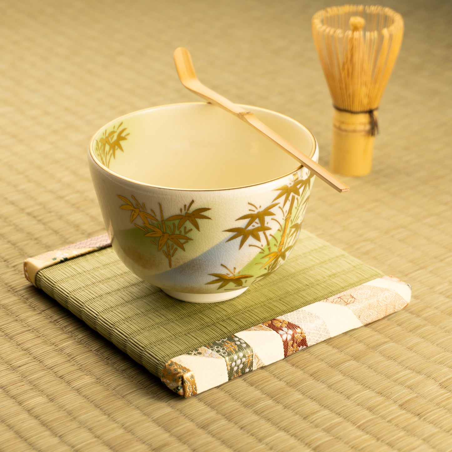 抹茶碗　竹絵"明"　陶楽 KOTOPOTTER