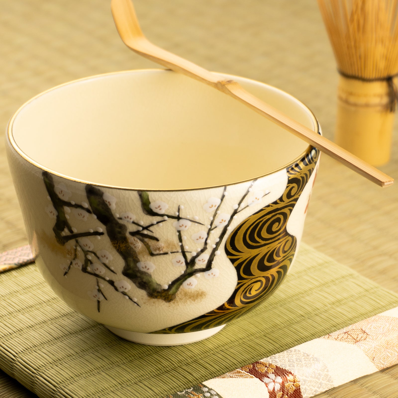 抹茶碗　光琳 紅白梅流水　陶楽 KOTOPOTTER