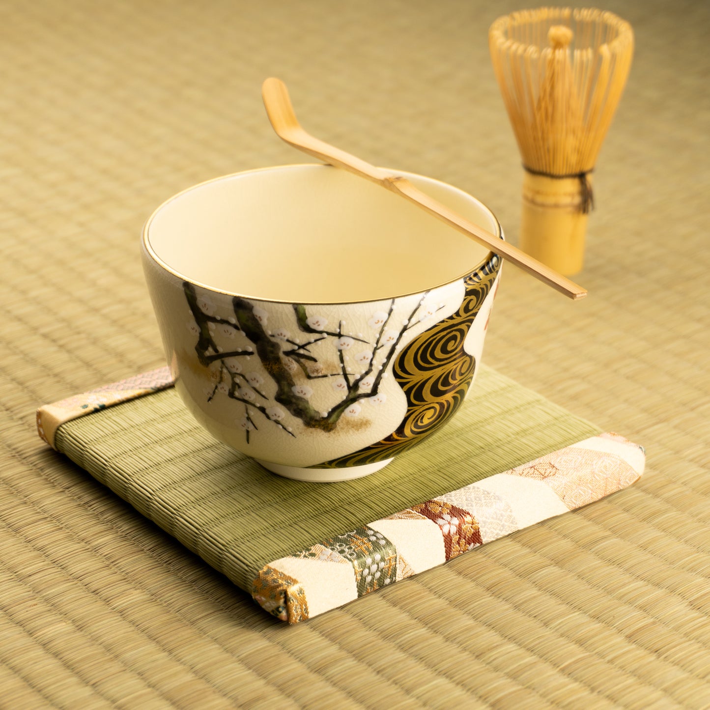 抹茶碗　光琳 紅白梅流水　陶楽 KOTOPOTTER