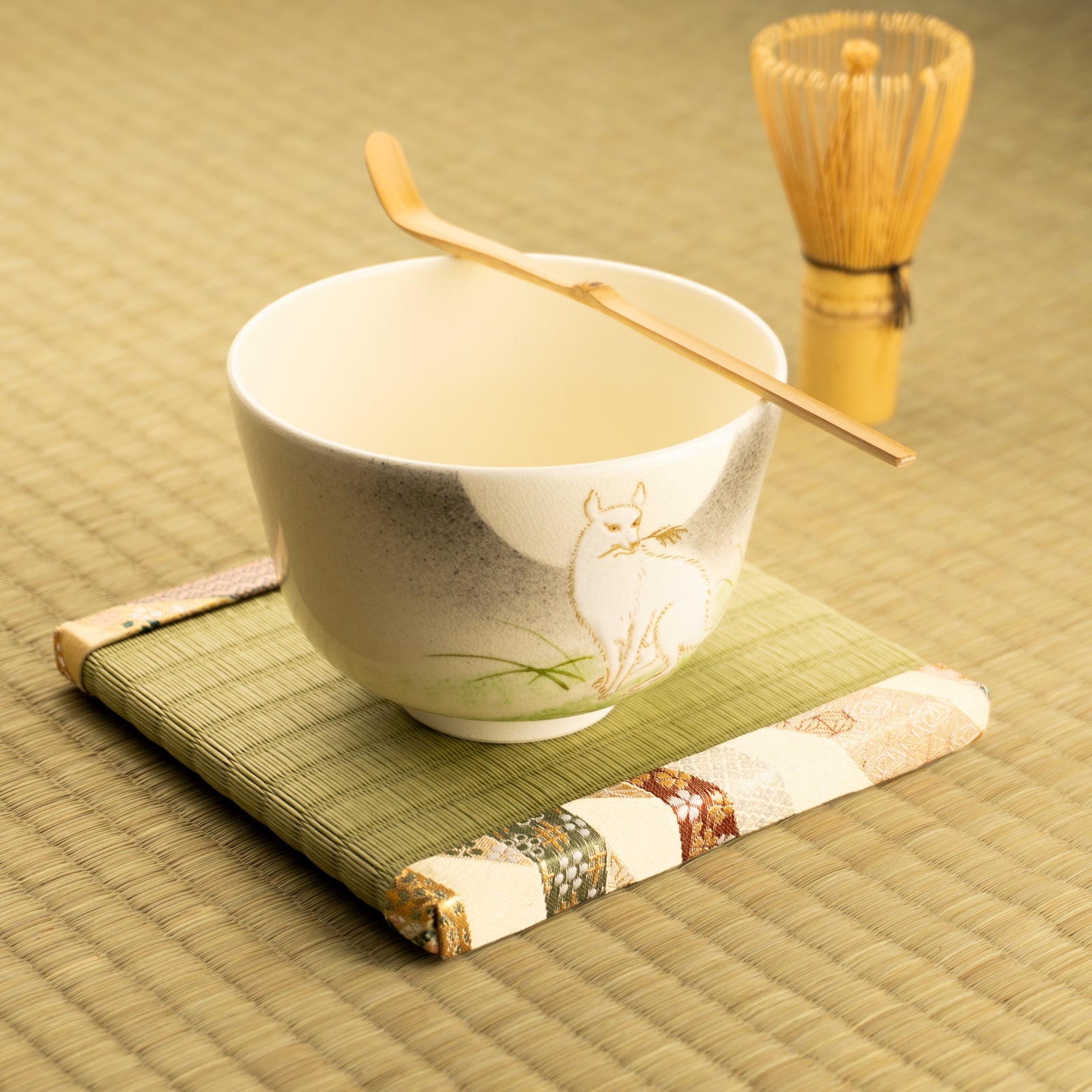 京都　４枚セット 京都 清水焼】抹茶碗 月にキツネ 陶楽｜コトポッター