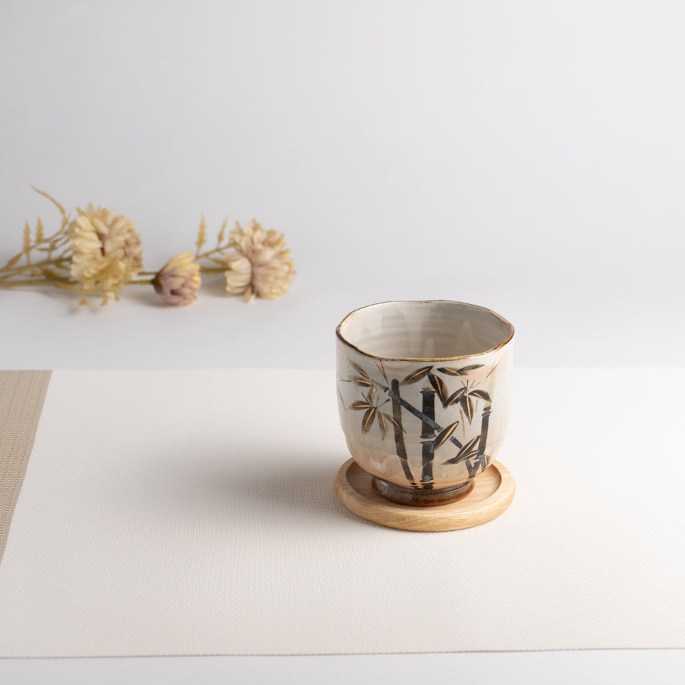 タンブラー　銹絵漢詩 竹　俊山窯 - Handcrafted Japanese pottery from Kyoto - Kyo ware / Kiyomizu ware.