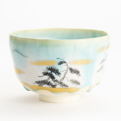 抹茶碗　緑様松林図　山岡善高 KOTOPOTTER