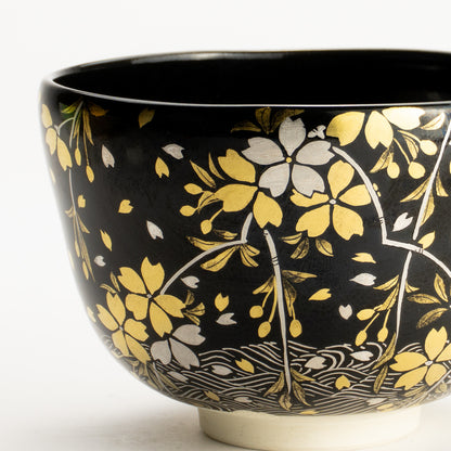 抹茶碗　黒釉 金銀桜　山岡善高 KOTOPOTTER