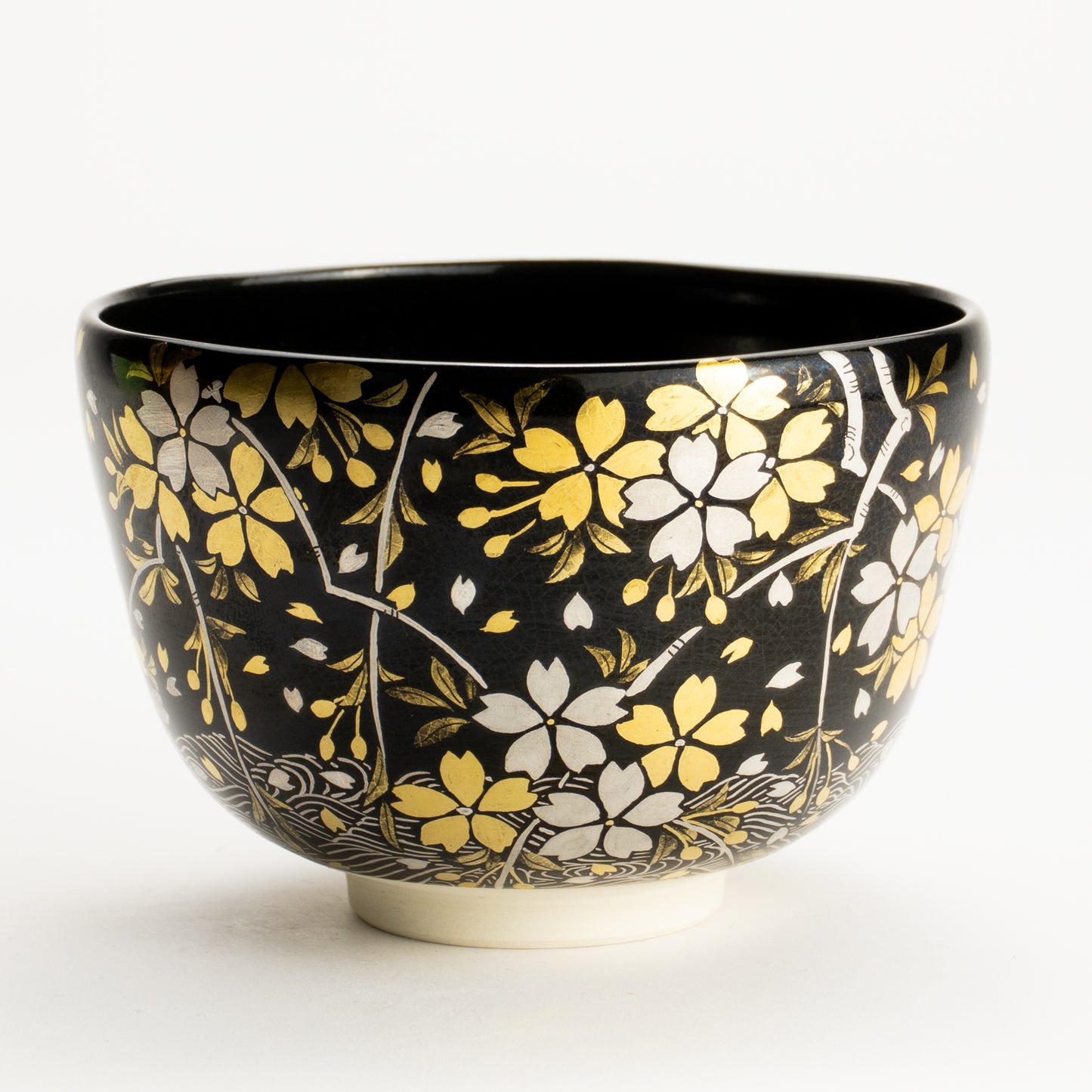 抹茶碗　黒釉 金銀桜　山岡善高 KOTOPOTTER