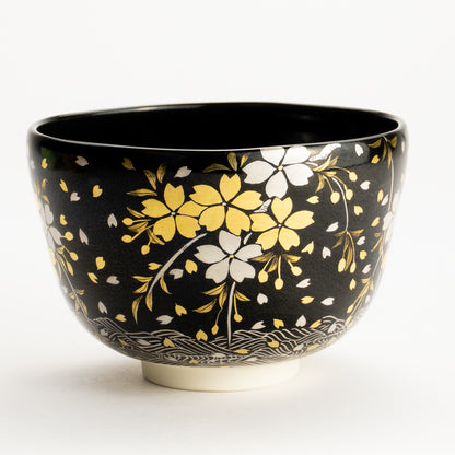 抹茶碗　黒釉 金銀桜　山岡善高 KOTOPOTTER