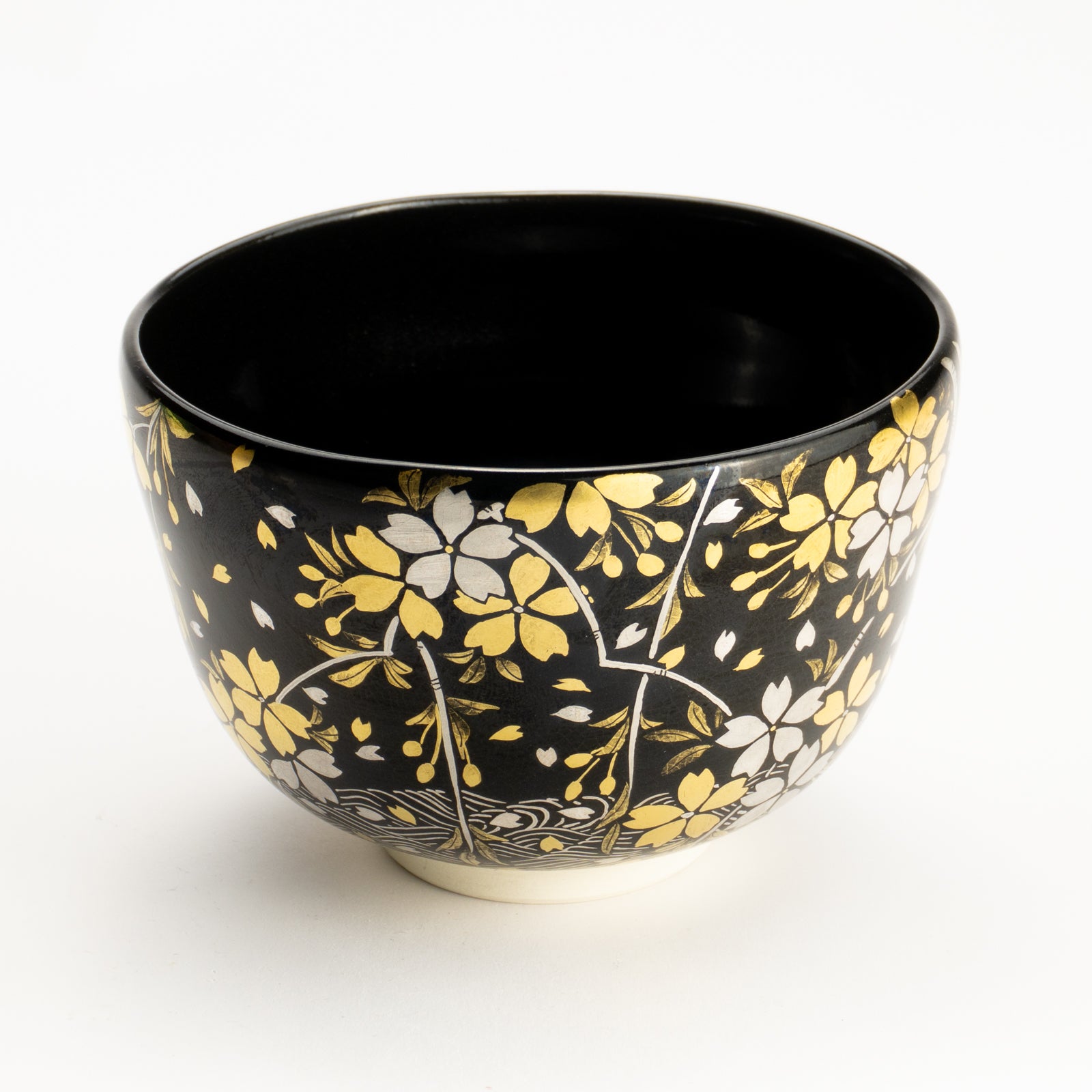 抹茶碗　黒釉 金銀桜　山岡善高 KOTOPOTTER