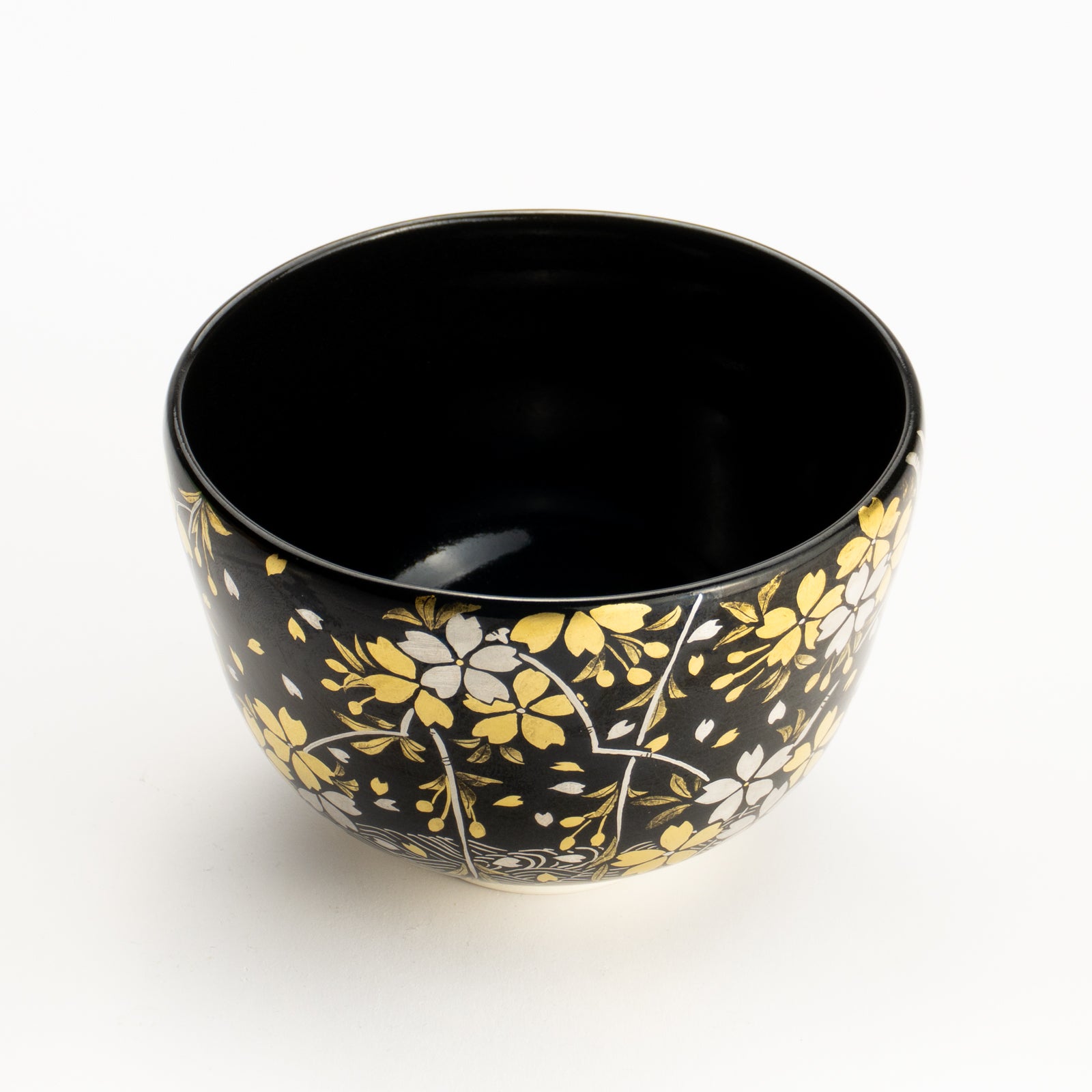 抹茶碗　黒釉 金銀桜　山岡善高 KOTOPOTTER