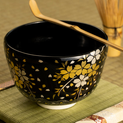 抹茶碗　黒釉 金銀桜　山岡善高 KOTOPOTTER