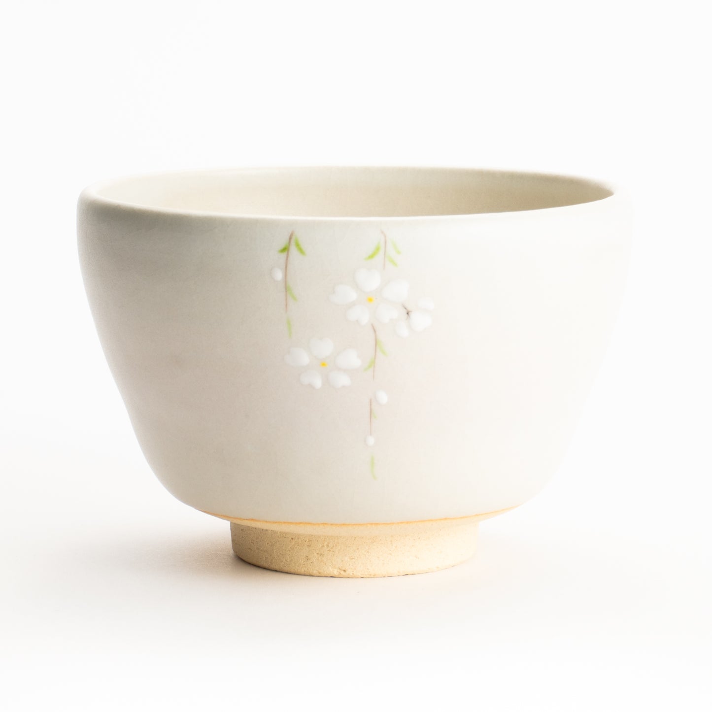 【清水烧】抹茶碗 稻草白釉 垂枝樱 海峰