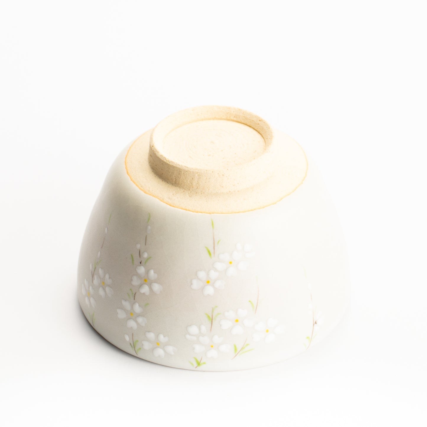 【清水烧】抹茶碗 稻草白釉 垂枝樱 海峰