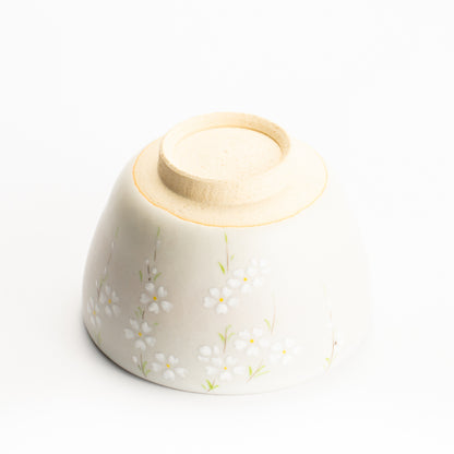 【清水烧】抹茶碗 稻草白釉 垂枝樱 海峰