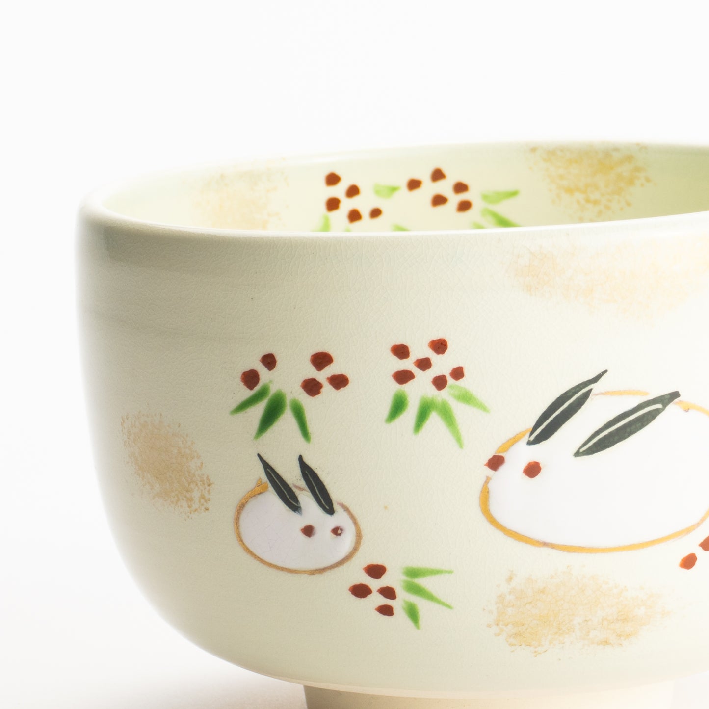 【清水烧】抹茶碗 萌黄《雪兔》 海峰