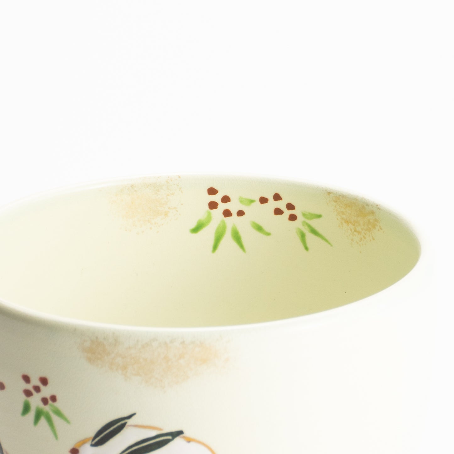 【清水烧】抹茶碗 萌黄《雪兔》 海峰