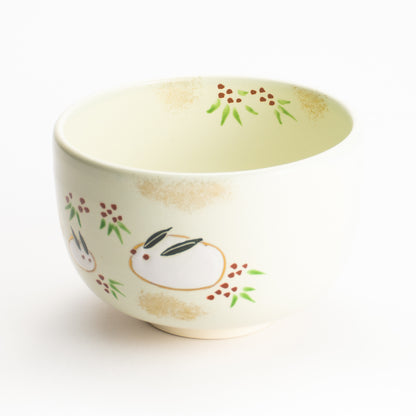 【清水烧】抹茶碗 萌黄《雪兔》 海峰
