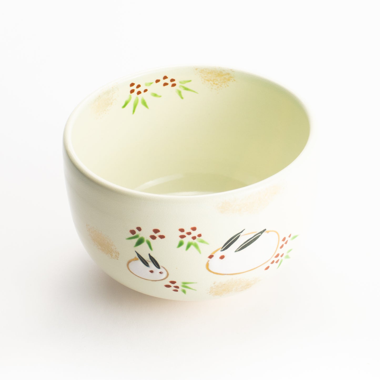 【清水烧】抹茶碗 萌黄《雪兔》 海峰