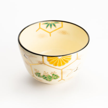 Matcha Bowl – Auspicious Motif “Crane and Tortoise” by Kaihou
