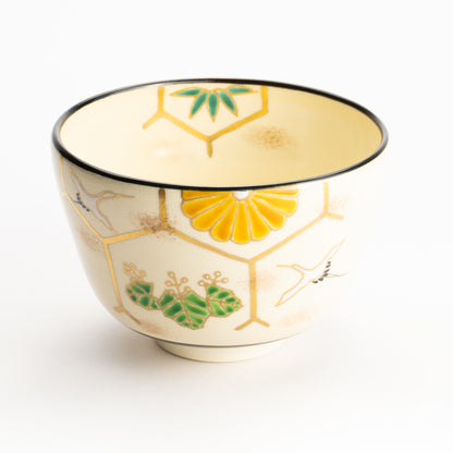 Matcha Bowl – Auspicious Motif “Crane and Tortoise” by Kaihou