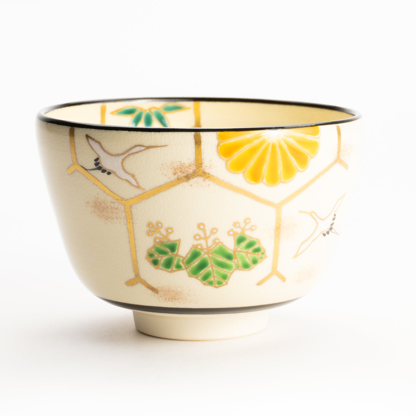 Matcha Bowl – Auspicious Motif “Crane and Tortoise” by Kaihou