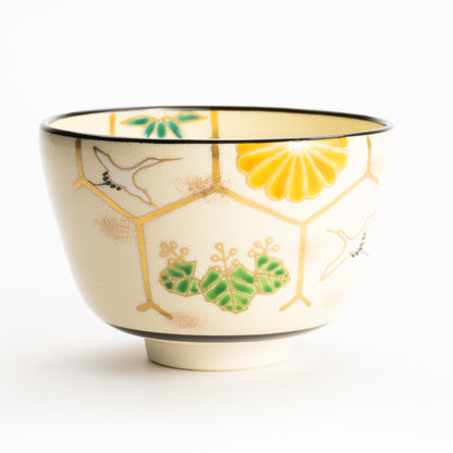 Matcha Bowl – Auspicious Motif “Crane and Tortoise” by Kaihou