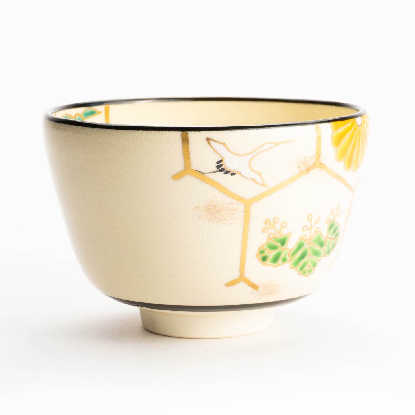 Matcha Bowl – Auspicious Motif “Crane and Tortoise” by Kaihou