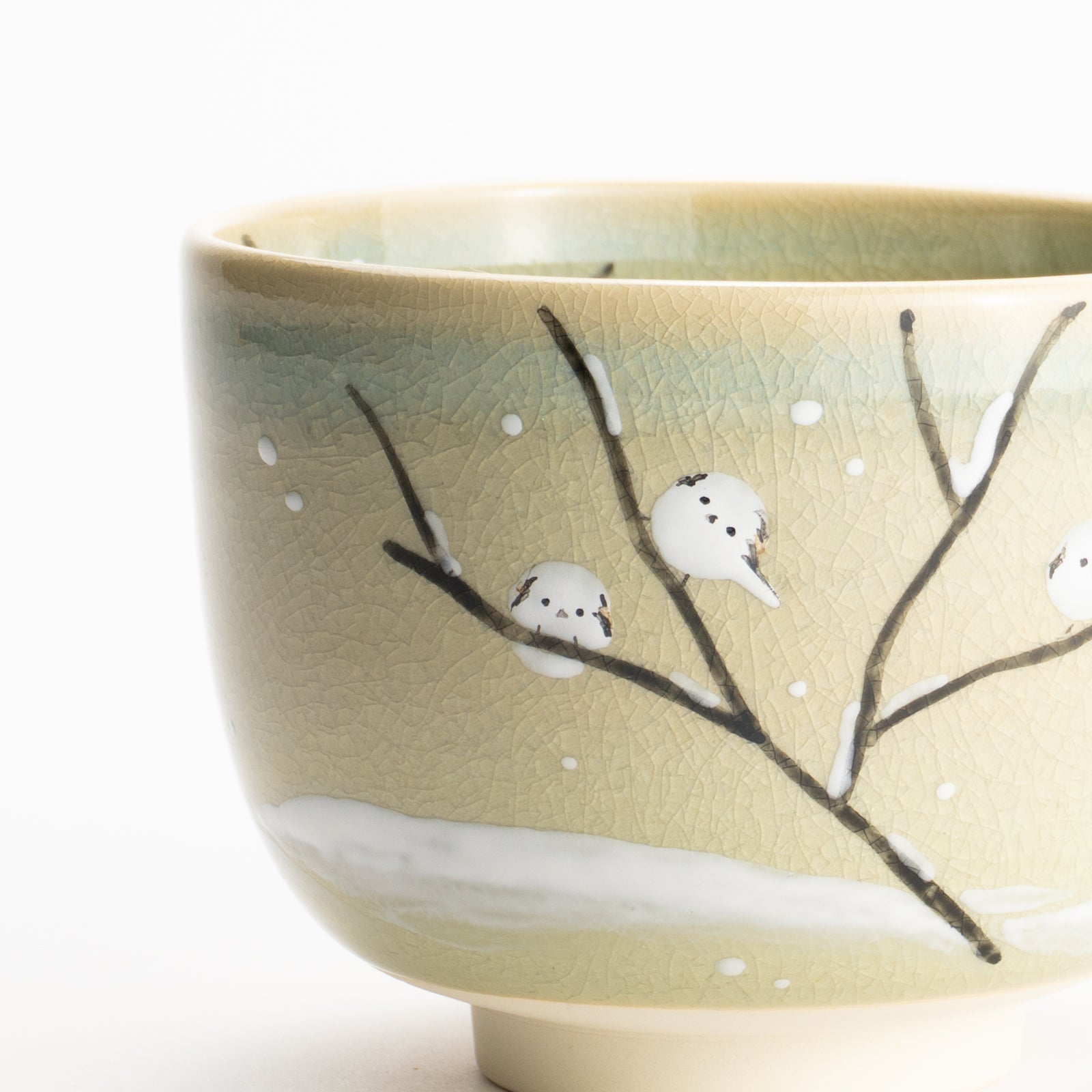 京都清水烧抹茶碗长尾山雀与雪景｜与平｜KOTOPOTTER