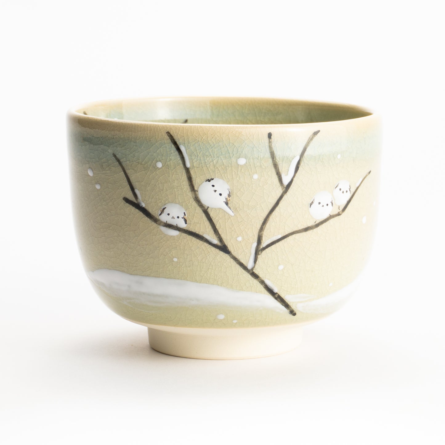 【清水烧】抹茶碗 长尾山雀与雪景 与平