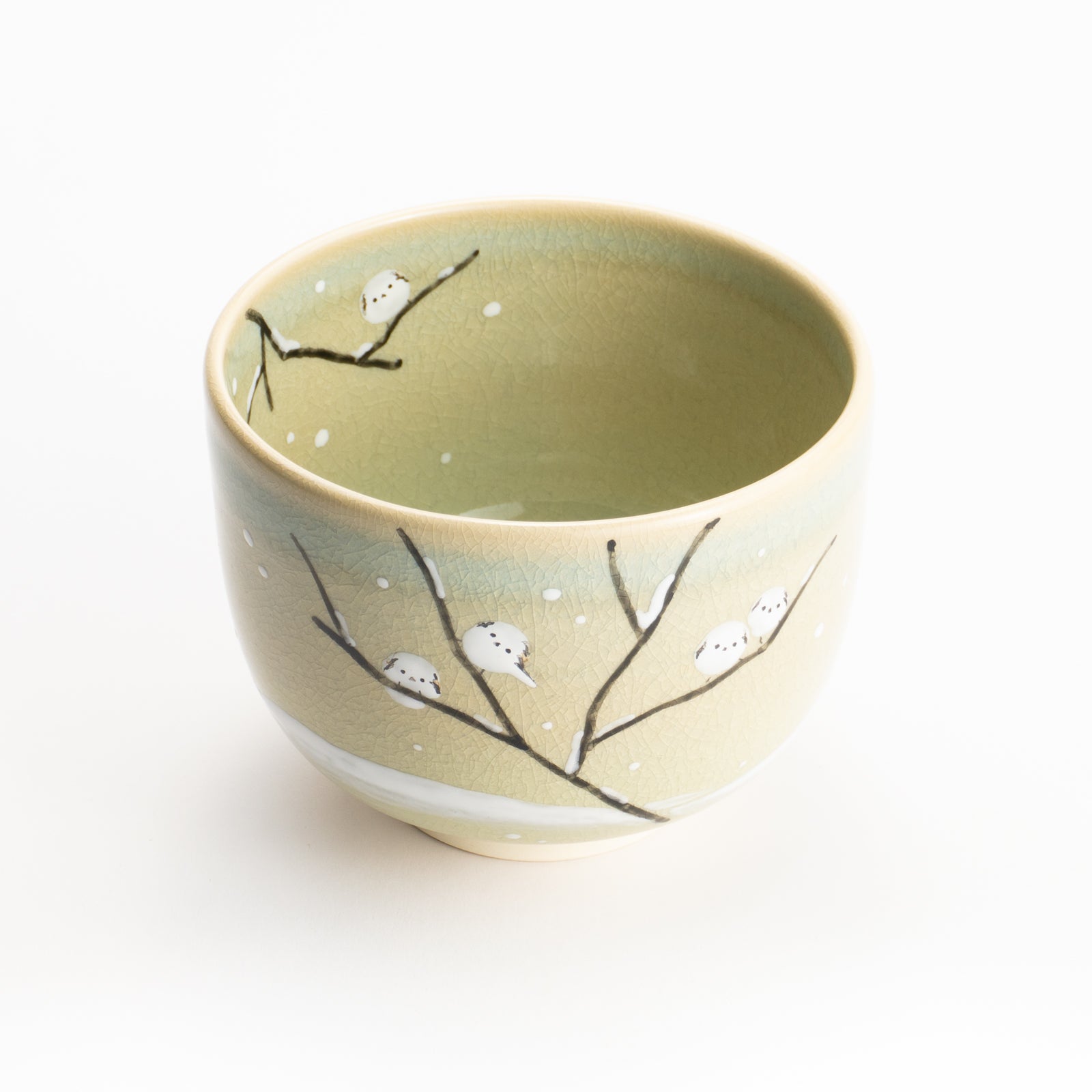 京都清水烧抹茶碗长尾山雀与雪景｜与平｜KOTOPOTTER