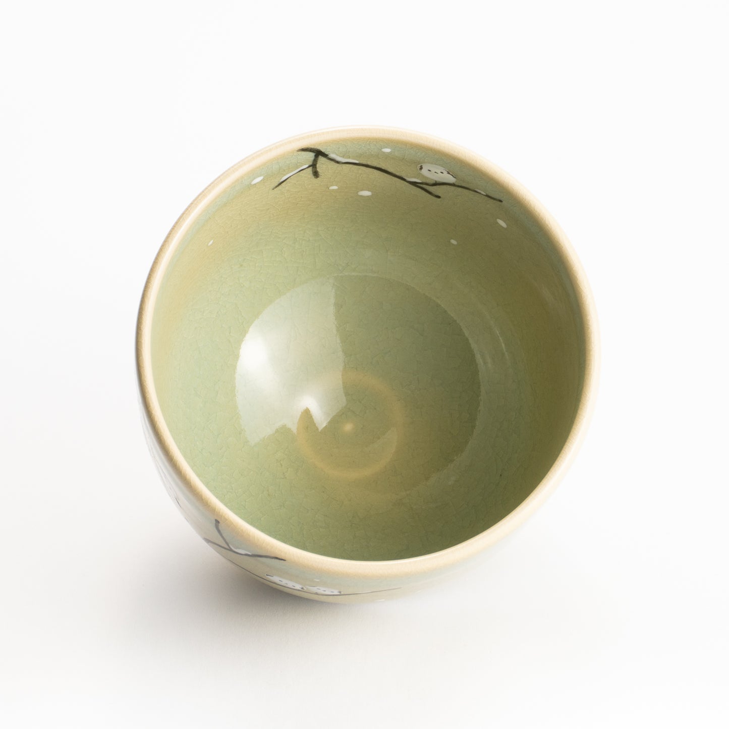 【清水烧】抹茶碗 长尾山雀与雪景 与平