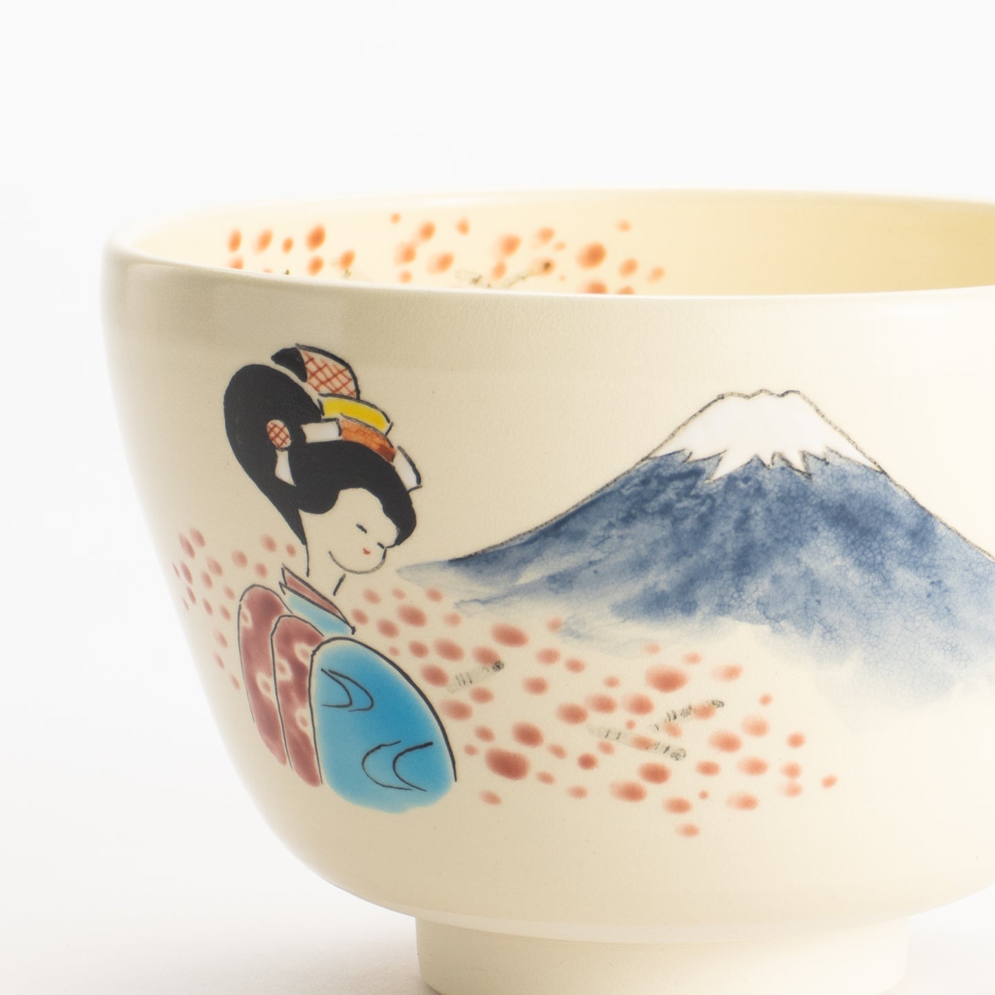 【清水烧】抹茶碗 舞妓与富士 海峰