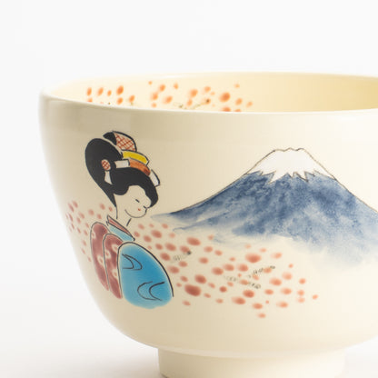 【清水烧】抹茶碗 舞妓与富士 海峰