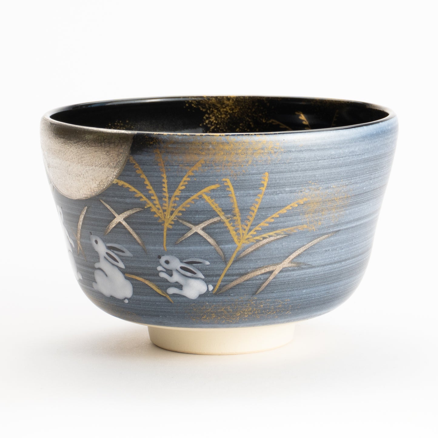 【清水烧】抹茶碗 金银彩 月与兔 海峰