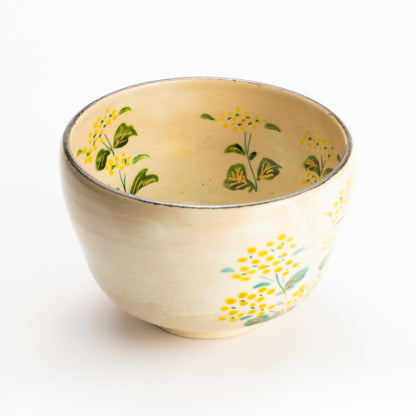 抹茶碗　刷毛目"菜の花”　与平