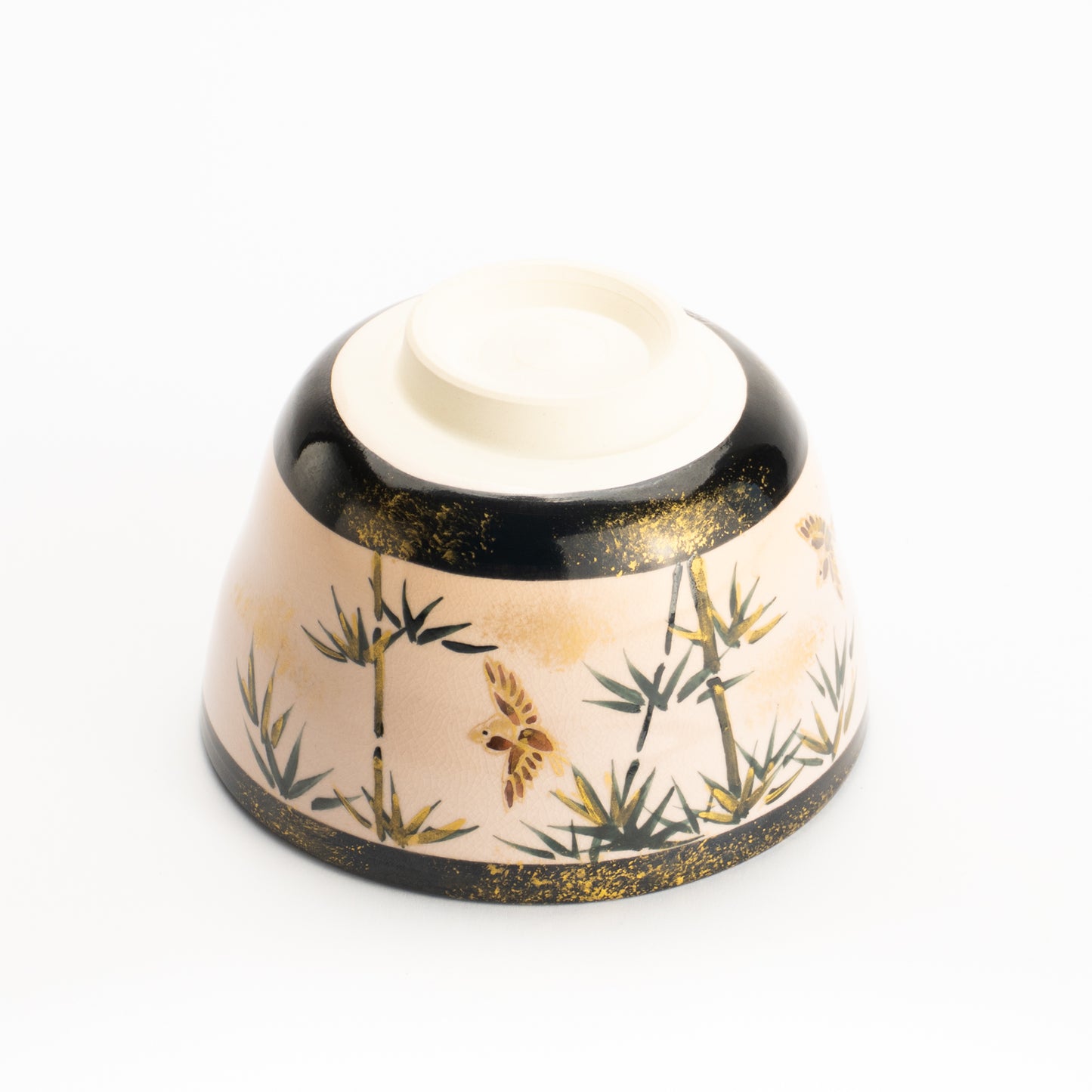 【清水烧】抹茶碗 金彩 竹与麻雀 海峰