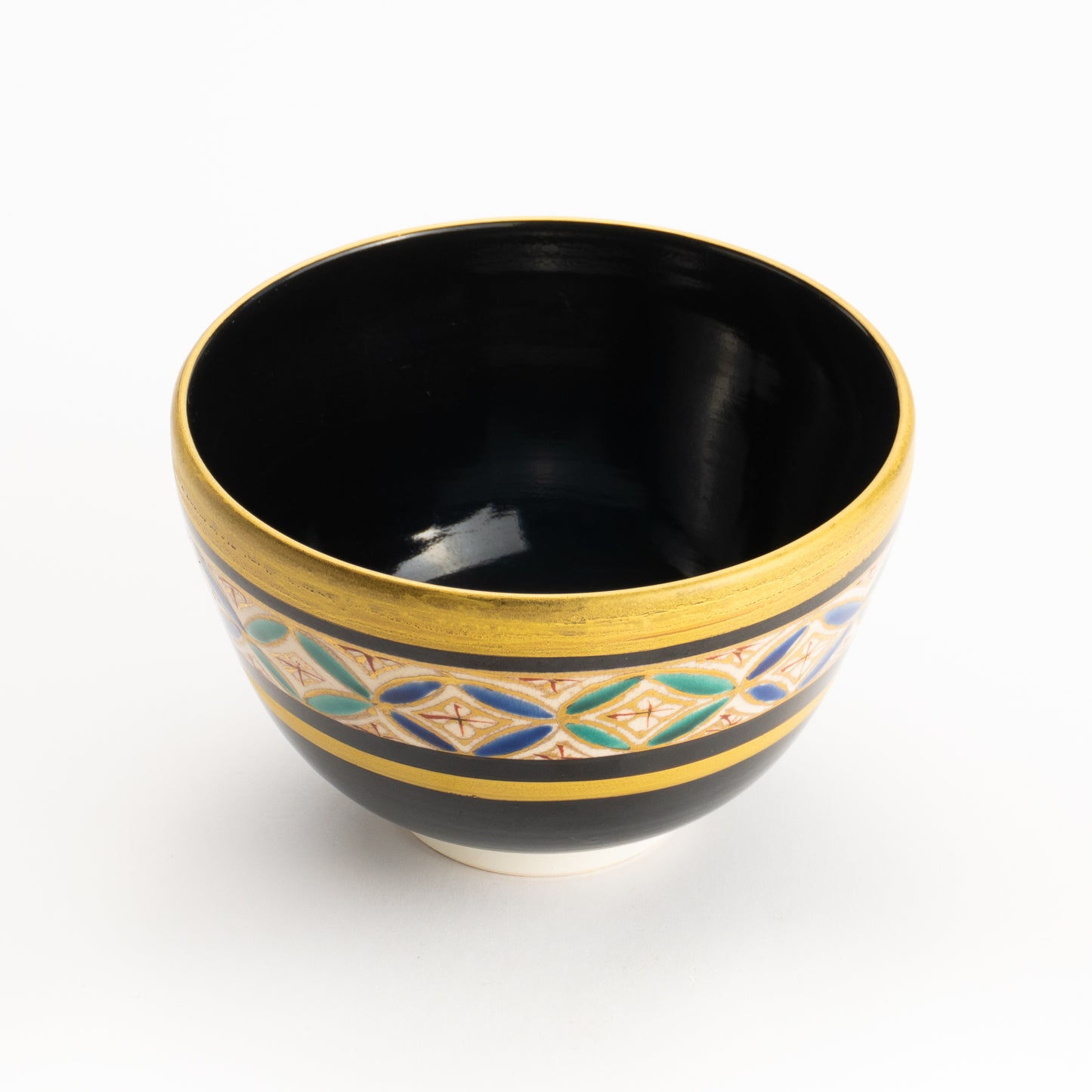 【清水烧】抹茶碗 黑地金彩七宝 海峰