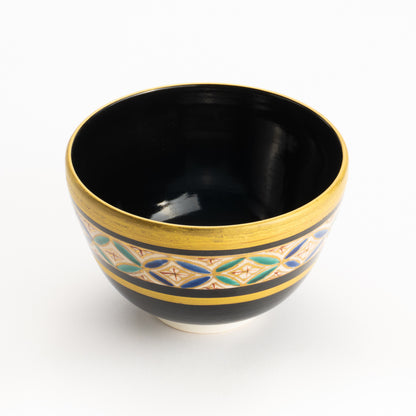 【清水烧】抹茶碗 黑地金彩七宝 海峰