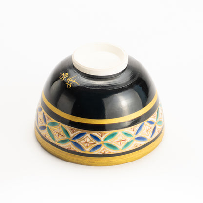 【清水烧】抹茶碗 黑地金彩七宝 海峰