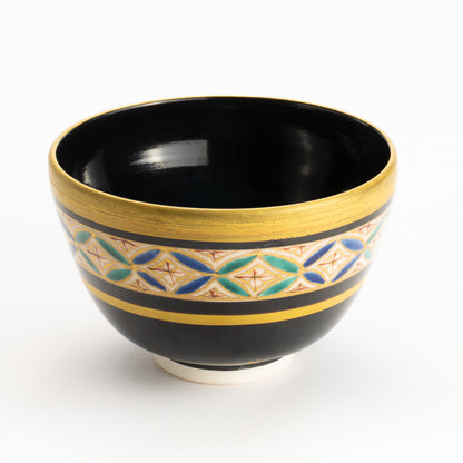 【清水烧】抹茶碗 黑地金彩七宝 海峰