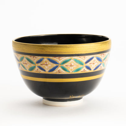 【清水烧】抹茶碗 黑地金彩七宝 海峰