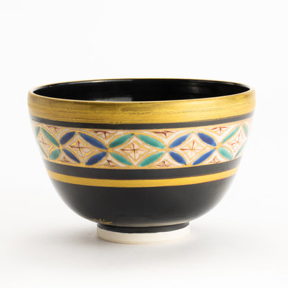 【清水烧】抹茶碗 黑地金彩七宝 海峰