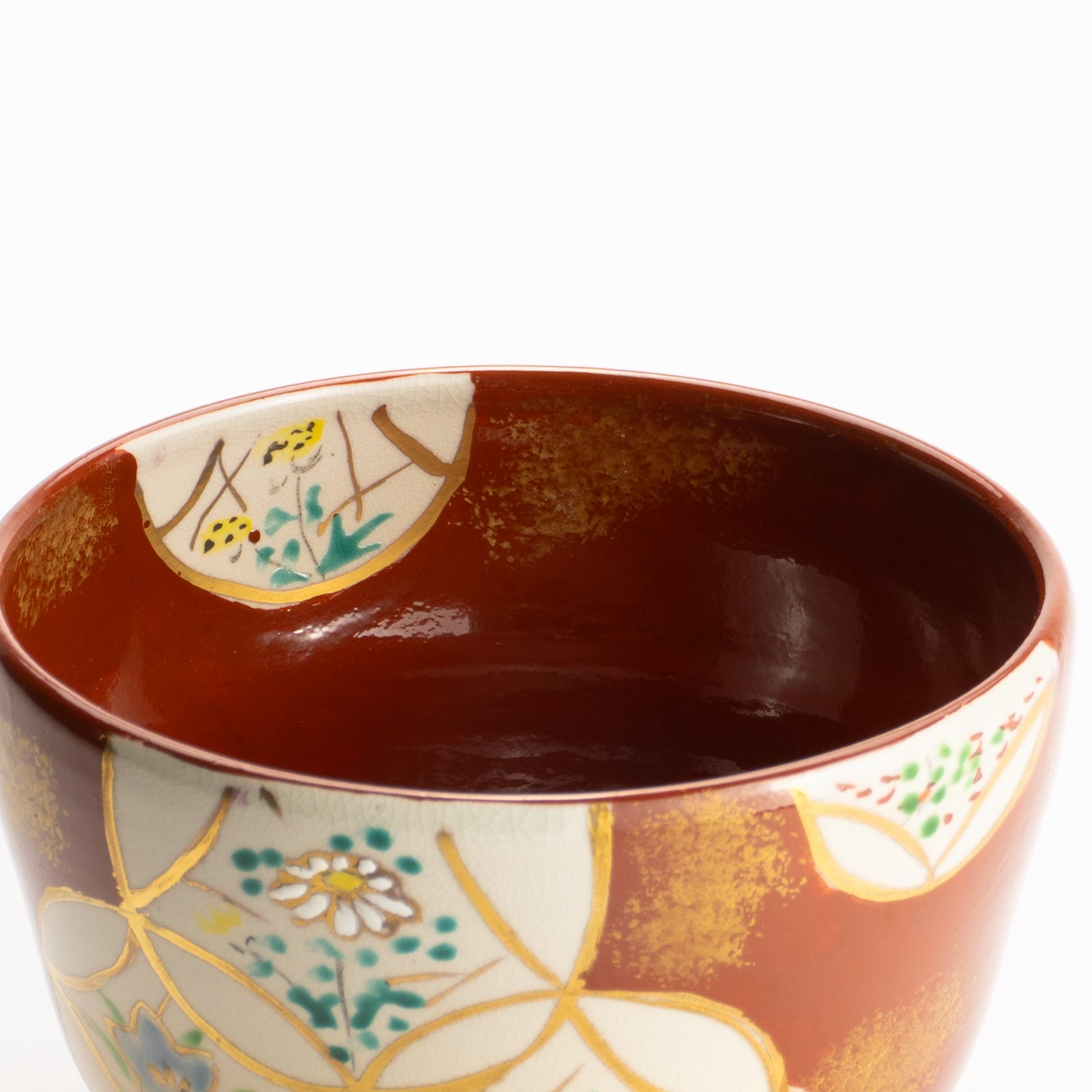 九谷焼 茶道具 清水翠東 茶碗 抹茶碗 D01646 金彩秋草花文 京都清水烧